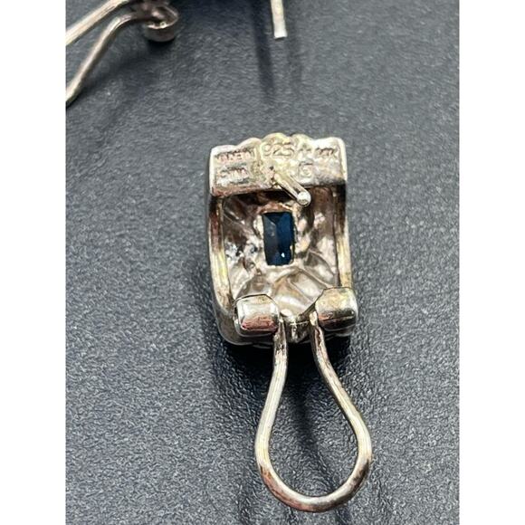 Signed 925 Sterling Silver 14k Yellow Gold Blue Topaz Omega Bali Earrings - Picture 6 of 13